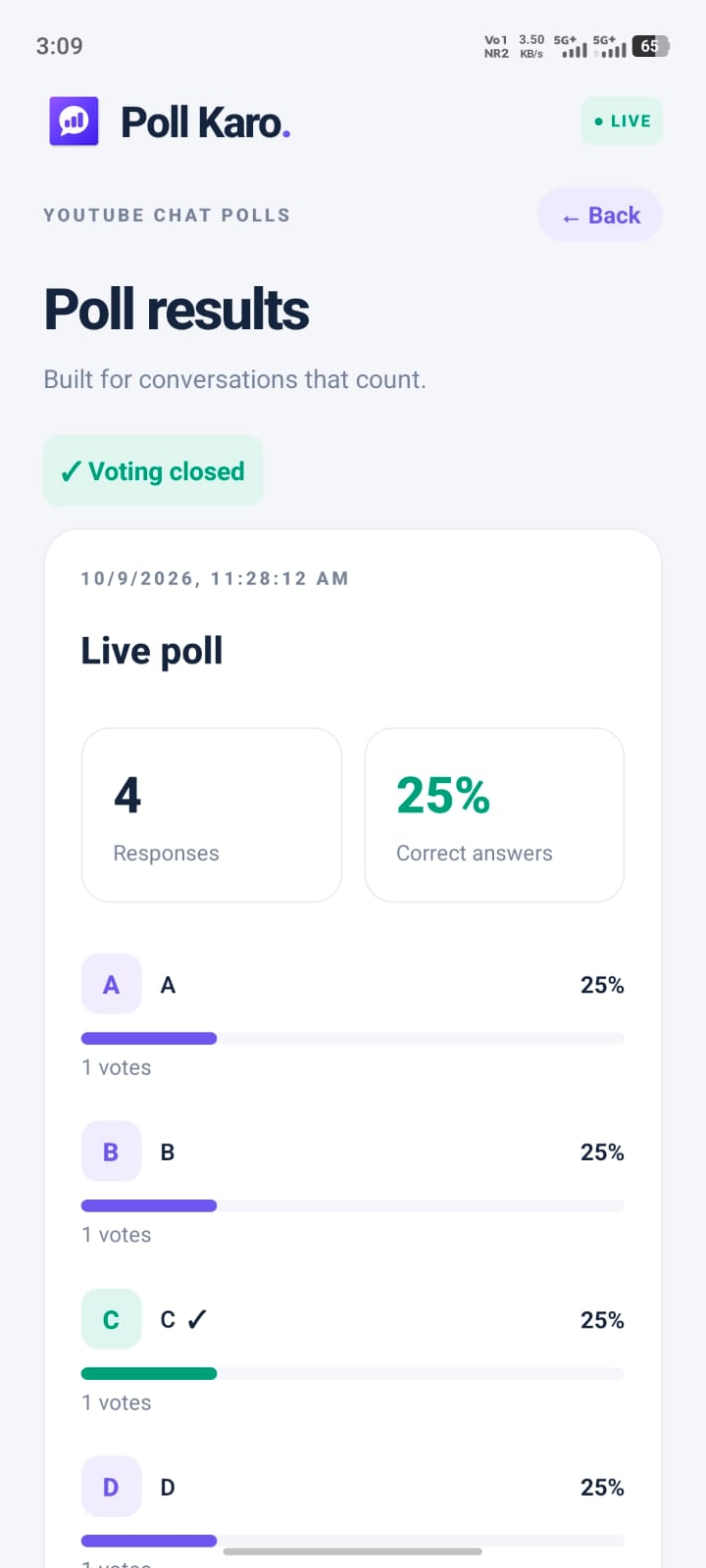 Poll Karo Android app — voting results